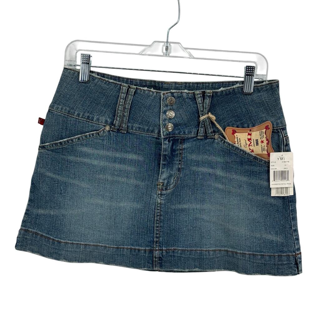 YMI Micro Mini Y2K Skirt SZ 13 Blue Women's VTG‎ Distressed Streetwear Gyaru NEW